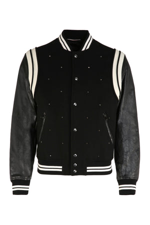 Wool and leather bomber jacket-0